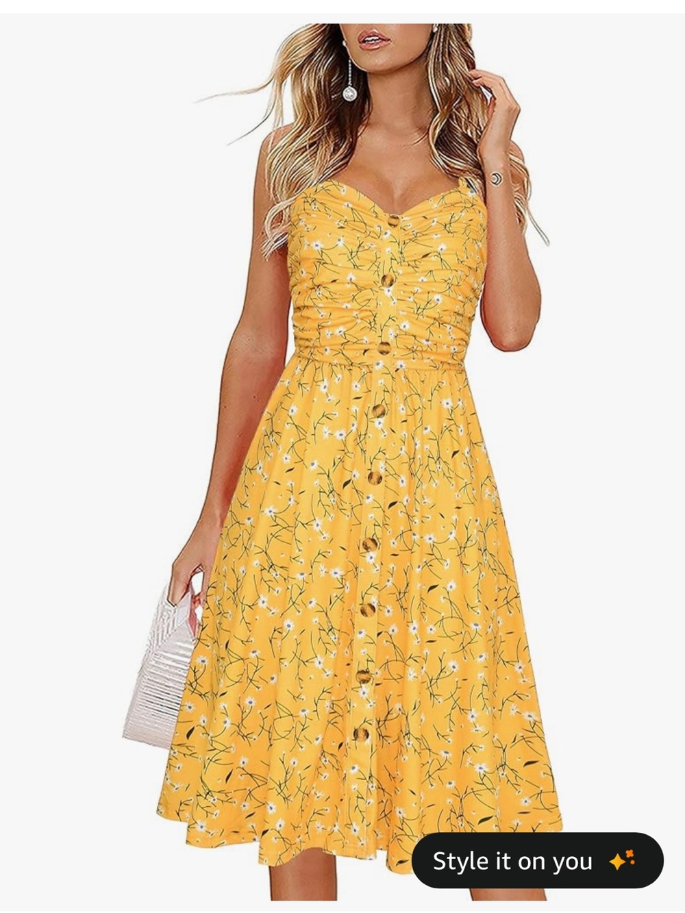 Drimmaks summer casual floral button down ruched sweetheart neck midi dress